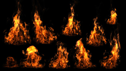 fire and flames on black background