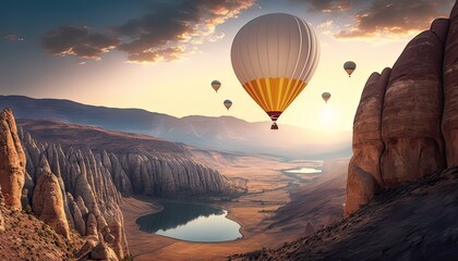 Hot air balloons soaring. Photo generative AI