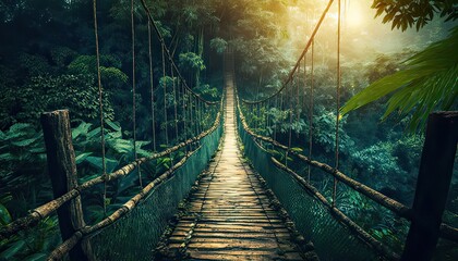 Obraz premium Bridge in Rainforest. Photo generative AI