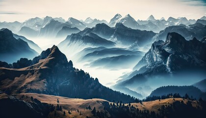 Fototapeta na wymiar Panoramic view of Swiss Alps Photo generative AI