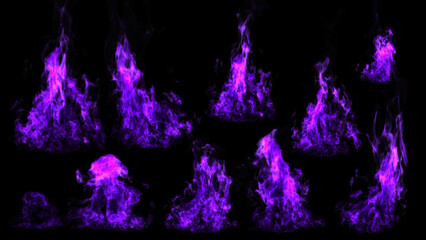 Violet fire and flames on black background