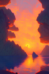 red sunset over the sea - Generated with Generative AI