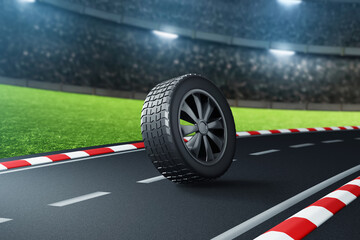 Car tires on race track 3d illustration