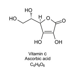 Vitamin C molecular structure. Ascorbic acid chemical formula