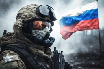 War Russia and Ukranian,special forces soldier comes out of the smoke on the battlefield. united states military special operations. Computer games, battlefield, Ukraine Russia War, GENERATIVE AI
