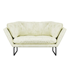 White sofa with leather texture on transparent background, armchair, 3d render illustration.