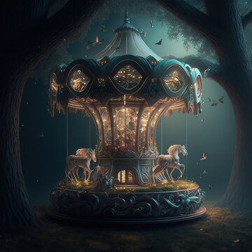 magical carousel in enchanted forest