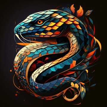 Cubistic illustration of a snake. Made with Generative AI.