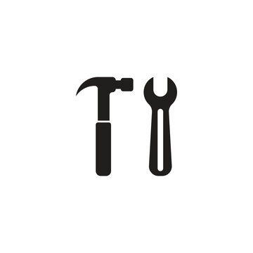 vector hammer workshop tool silhouette logo icon.