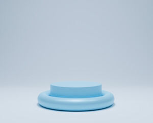 Blue round podium in light blue background. Studio Scene For Product ,minimal design,3D rendering