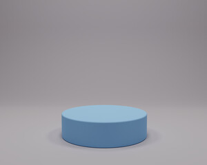 Blue round podium in grey background. Studio Scene For Product ,minimal design,3D rendering