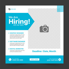 Naklejka na ściany i meble Recruitment advertising template. Recruitment Poster, Job hiring poster, social media, banner, flyer. Digital announcement job vacancies layout