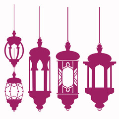 set of silhouettes islamic lamps