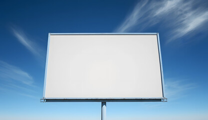 Fototapeta premium Blank billboard mockup, empty white space on blue sky cirrus cloud background