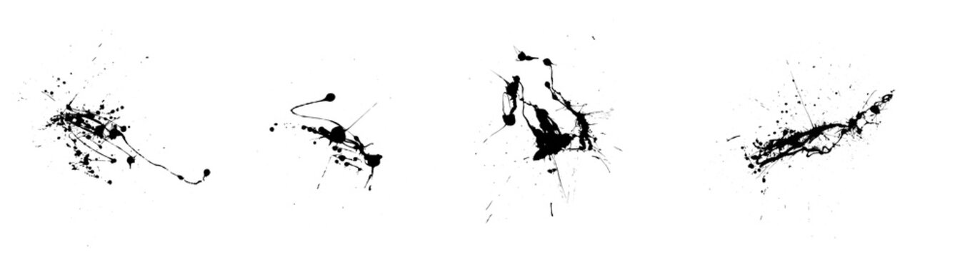 ４種類の墨汁の飛び散り素材　透過PNG