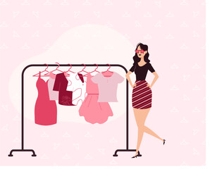 vector illustration of a woman shopping in a boutique