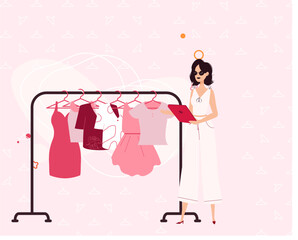 vector illustration of a woman shopping in a boutique