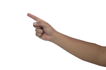 selective focus to hand gesture of an asian man using the number one symbol, the concept of pointing or commanding, soft focus