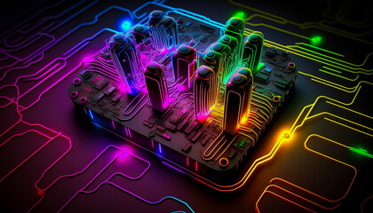colorful Abstract circuit cyberspace board design, high digital technology, Generative A