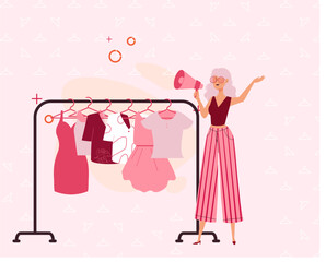 vector illustration of a woman shopping in a boutique