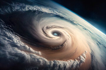 Hurricane, Tornado, typhoon storm over the Earth from space. Weather storm concept. Generative AI.