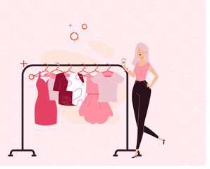 vector illustration of a woman shopping in a boutique