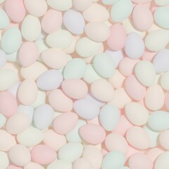 Multi colored easter eggs. Seamless background with many different pastel colored painted eggs. Top view. 3d render illustration