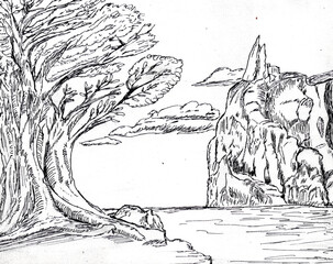 Naklejka premium River Side Sketch