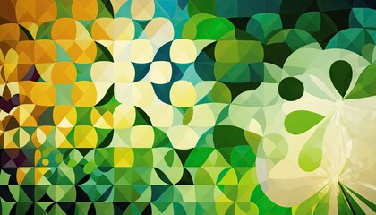 Saint Patrick's Day Geometric Shapes with Abstract patterns and Vibrant color palette : A Beautiful Unique Colorful and Bold 3D Rendering Wallpaper Template for Celebration (generative AI)