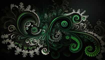 Saint Patrick's Day Geometric Shapes with Fractal patterns and Dark color palette : A Beautiful Unique Colorful and Bold 3D Rendering Wallpaper Template for Celebration (generative AI)