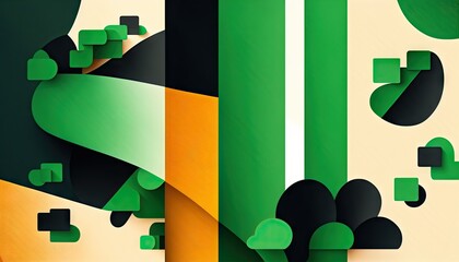 Saint Patrick's Day Geometric Shapes with Minimalist shapes and Bold color palette : A Beautiful Unique Colorful and Bold 3D Rendering Wallpaper Template for Celebration (generative AI)