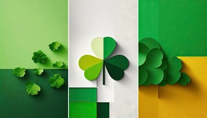 Saint Patrick's Day Geometric Shapes with Minimalist shapes and Bright color palette : A Beautiful Unique Colorful and Bold 3D Rendering Wallpaper Template for Celebration (generative AI)