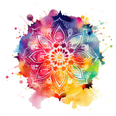 watercolor vector illustration of colorful mandala isolated on white background - obrazy, fototapety, plakaty