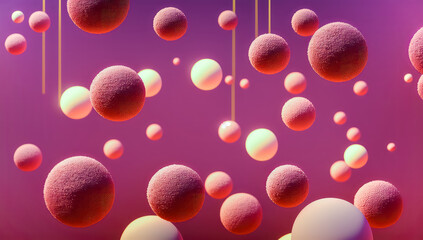 background of particles, spheres particles with spheres blur in background, colorful particles. generative ai