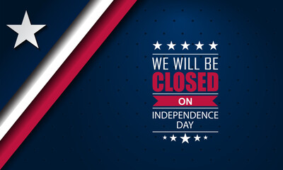Texas Independence Day with we will be closed text background design.