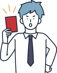 レッドカードを持っている男性　シンプルイラスト