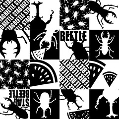 Checkered pattern with beetles and stag beetles,