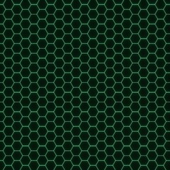 hexagonal grid glowing green on black background