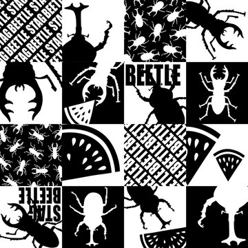 Checkered pattern with beetles and stag beetles,