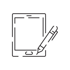 Digital artist and digital art tools line icon thin line design. Vector sign Tablet computer