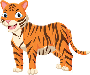 Cartoon cute tiger, isolated on white background