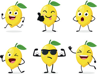 Set of cute lemon cartoon characters
