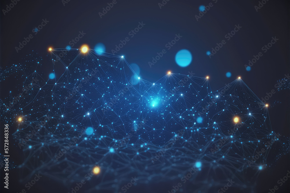 Poster blue technology abstract background of connection network. peculiar ai generative image.
