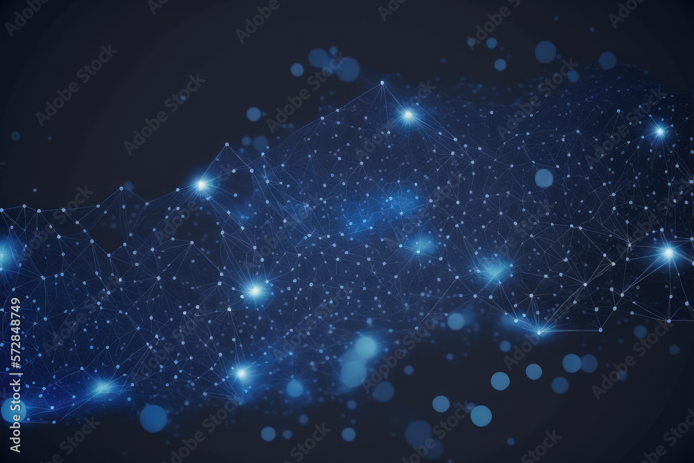 Poster blue technology abstract background of connection network. peculiar ai generative image.