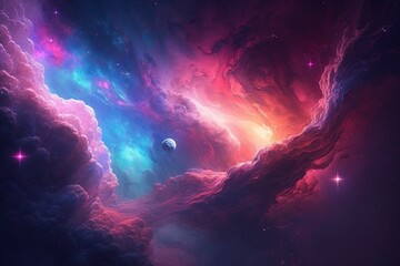 Fototapeta na wymiar Cosmic nebula background. AI technology generated image