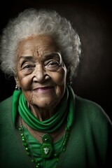 Beautiful Saint Patrick's Day Parade Celebrating Diversity Equity and Inclusion: Multiracial Elderly Woman in Festive Green Attire Celebration of Irish Culture and Happiness (generative AI)