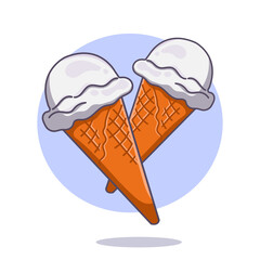 white ice cream cone in cartoon style. Vector illustration of an ice cream icon.