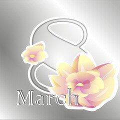 8 marth, happy women day,  international women day, postcard for women, flower for women, peonies for lady