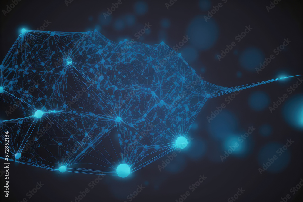 Poster blue technology abstract background of connection network. peculiar ai generative image.