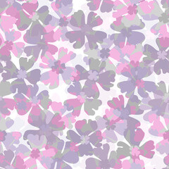 Fototapeta na wymiar Delicate light pastel-colored bleached transparent layered flowers on white background Seamless spring floral pattern